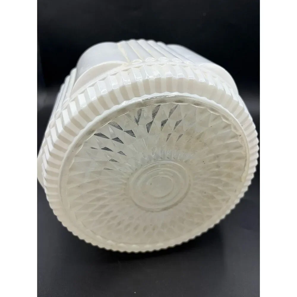 VTG Mid Century Art Deco Ribbed White Glass Ceiling Light Shade Skyscraper